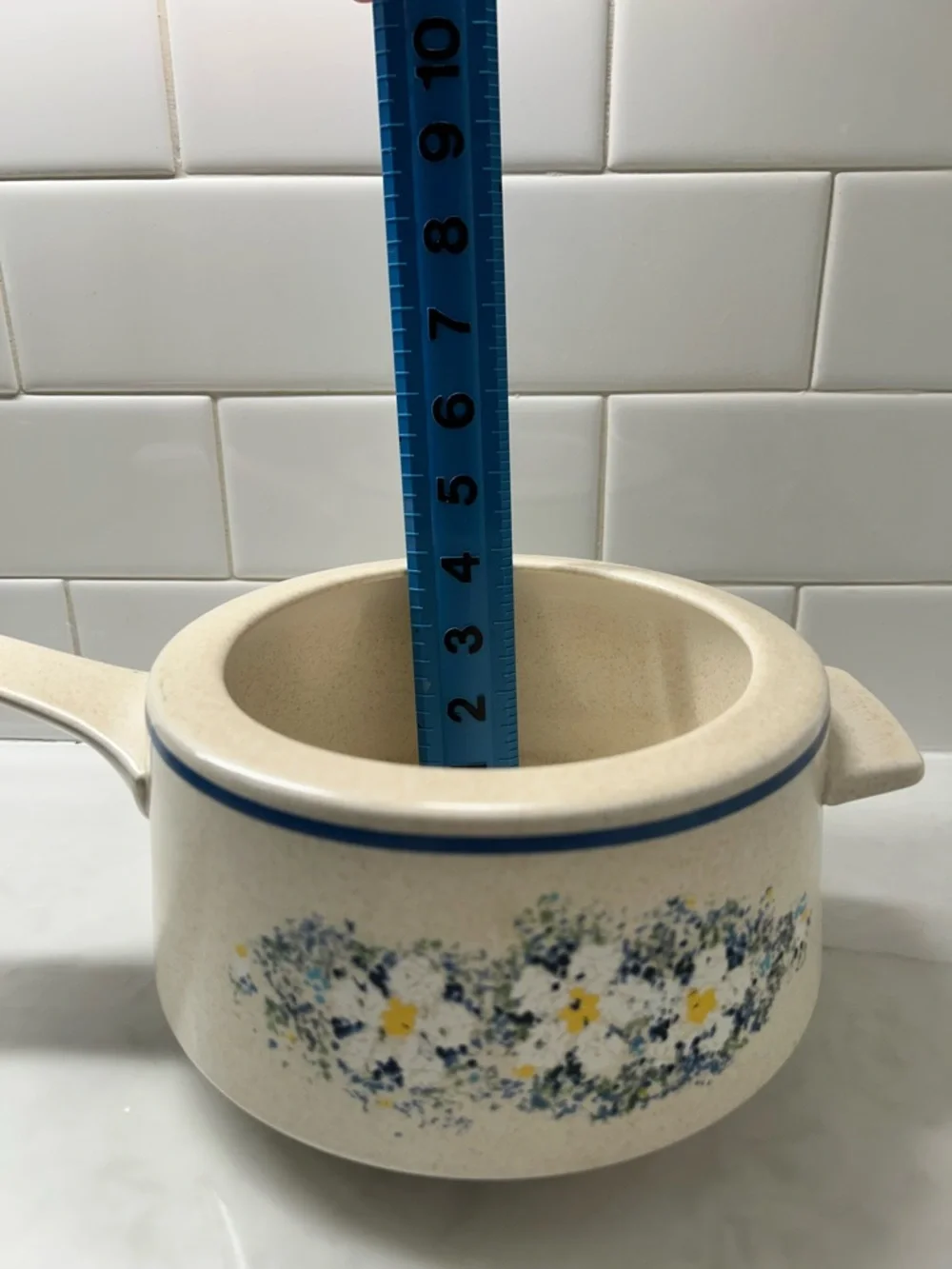 Lenox Cream Ceramic Saucepan with Blue Floral Band